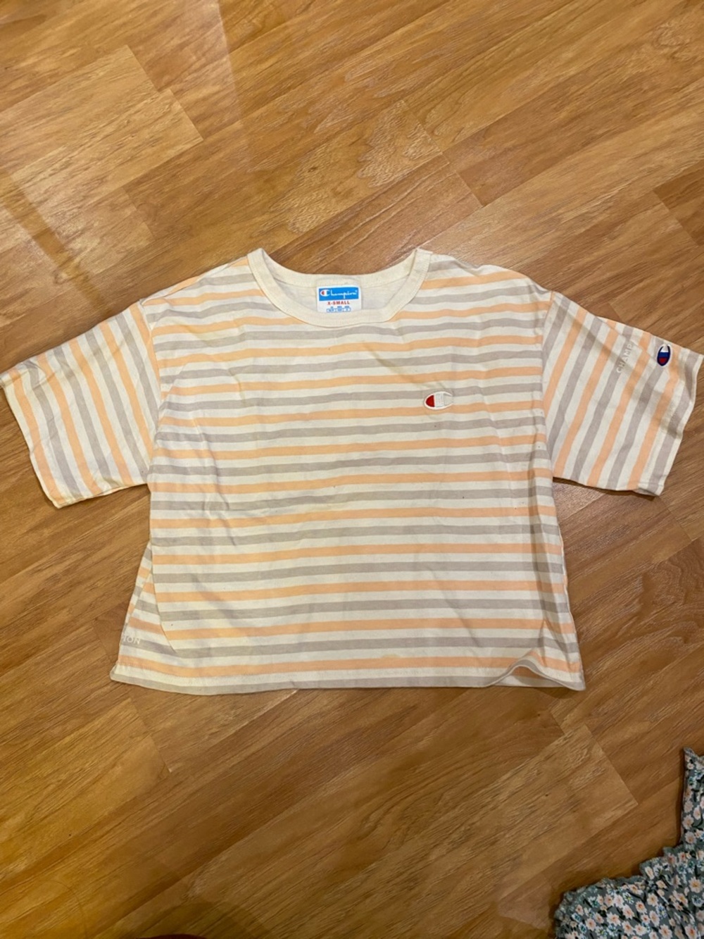 Champion Striped Crop Tee in Cream & Peach